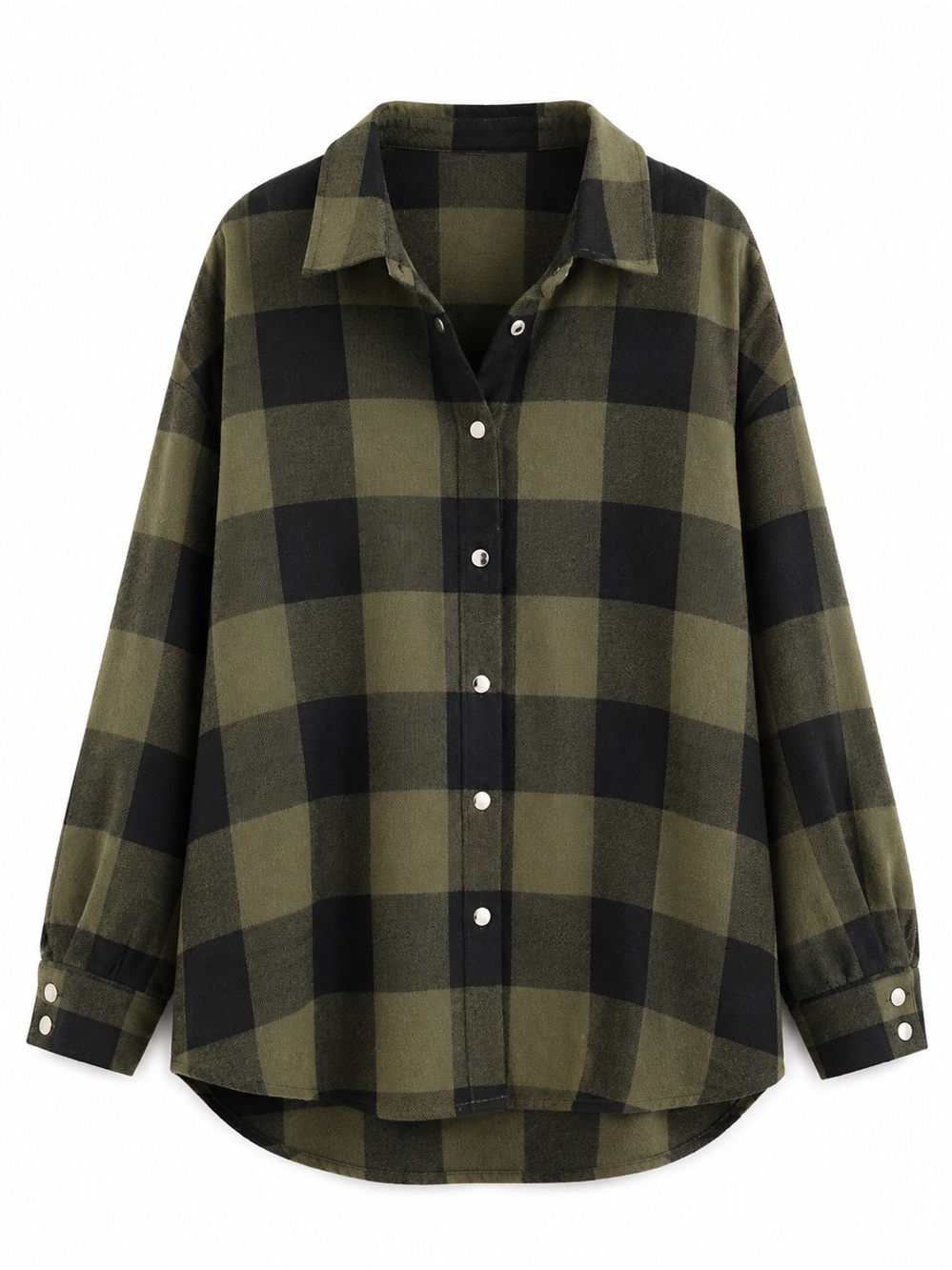 Women’s Olive Green Plaid Button-Down Shirt